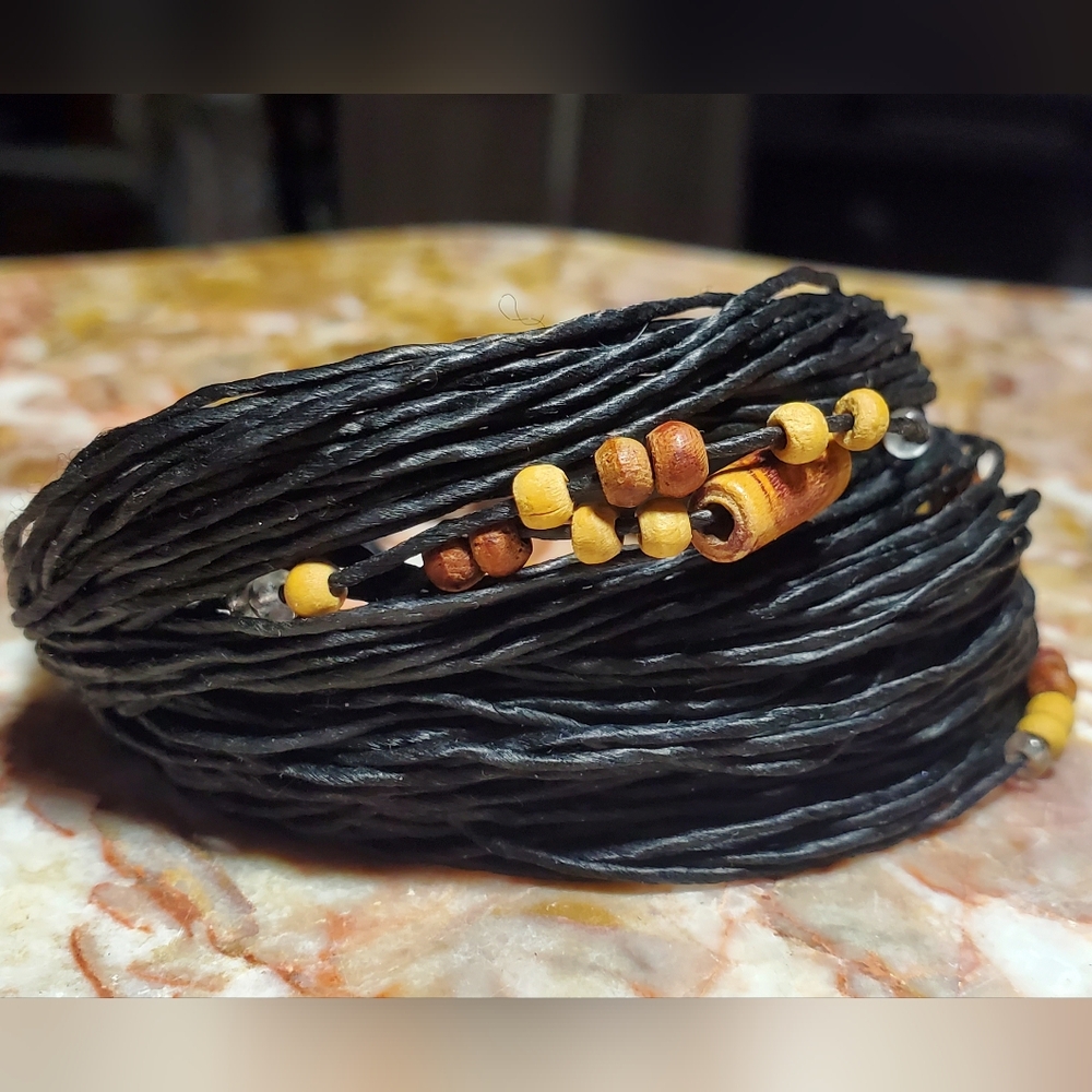 4 For $25 Black Multiple Strand Cord Bracelet With Beads